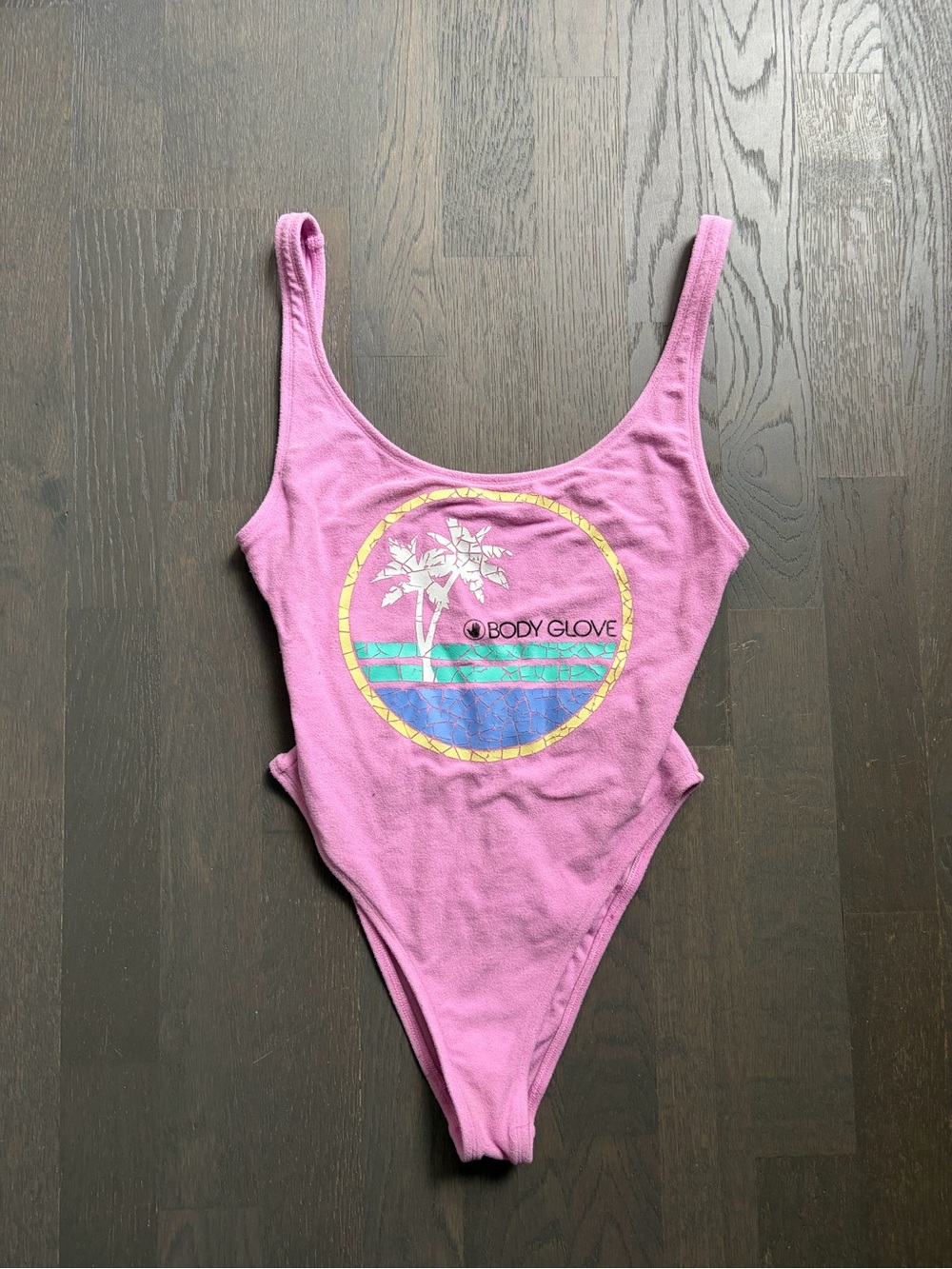 Body glove pink graphic terry body suit
